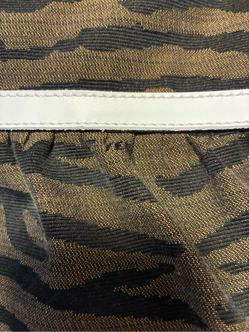 Brown and Black Zebra-Pattern Shoulder Bag with White Leather Trim
